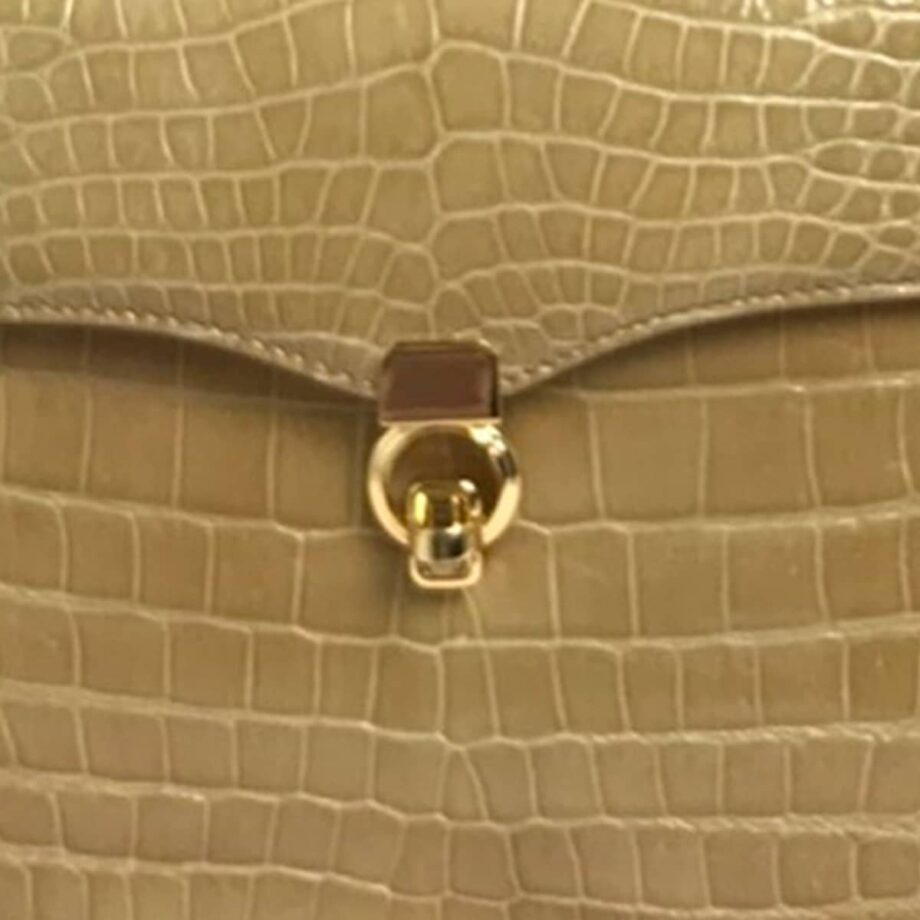 VIRANDA Shiny Beige Crocodile Belly Leather Handbag Size 25