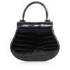 VIRANDA Shiny Black Crocodile Belly Leather Handbag Size 25