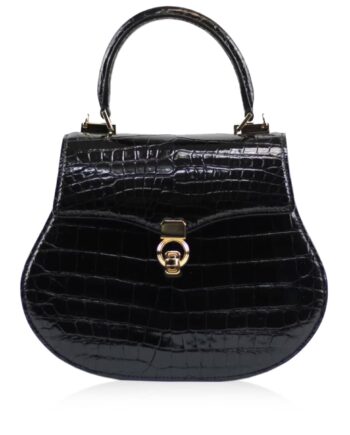 VIRANDA Shiny Black Crocodile Belly Leather Handbag Size 25