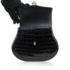 VIRANDA Shiny Black Crocodile Belly Leather Handbag Size 25