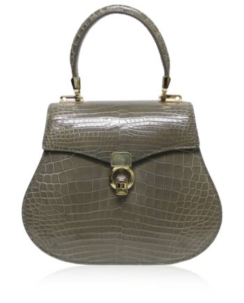 VIRANDA Shiny Grey Crocodile Belly Leather Handbag Size 25