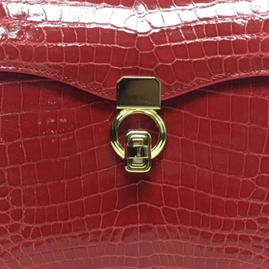 VIRANDA Shiny Red Crocodile Belly Leather Handbag Size 25