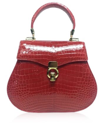 VIRANDA Shiny Red Crocodile Belly Leather Handbag Size 25