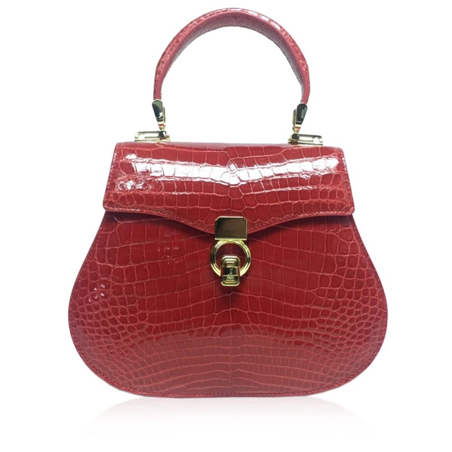 VIRANDA Shiny Red Crocodile Belly Leather Handbag Size 25