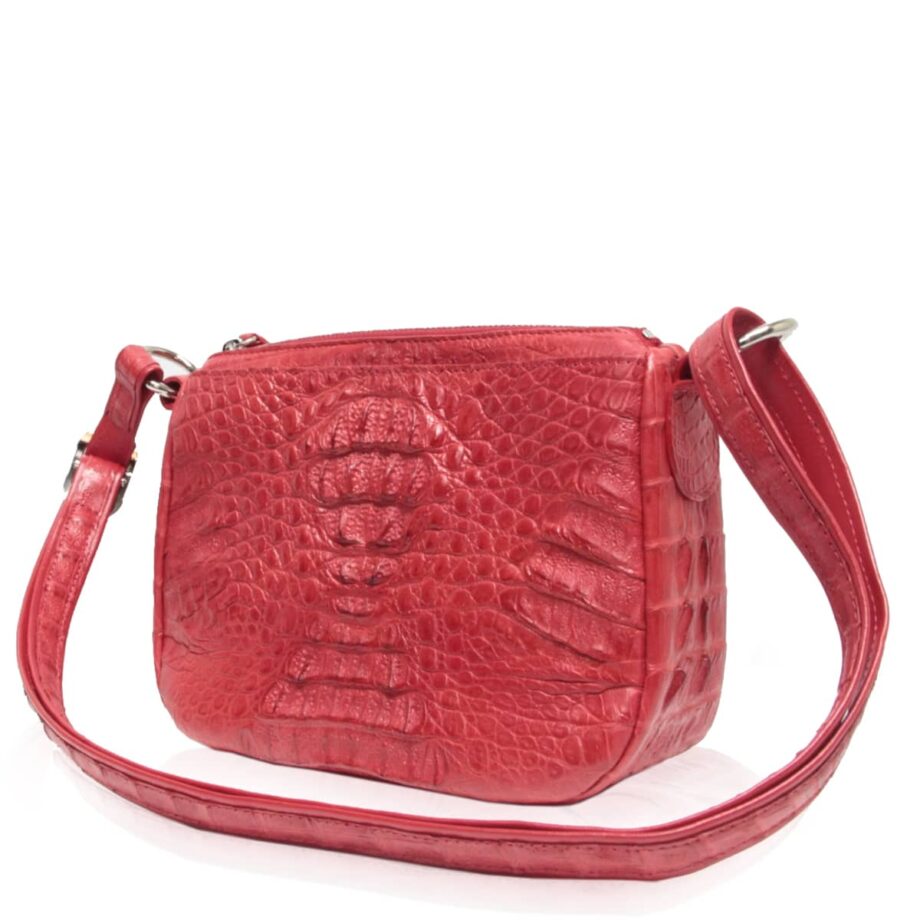 Arale Bag Crocodile Hornback Leather Sling Bag Red Size 25 cm