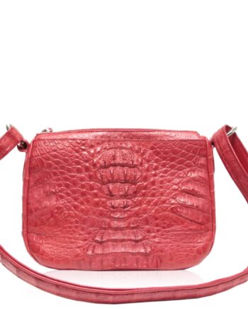 Arale Bag Crocodile Hornback Leather Sling Bag Red Size 25 cm