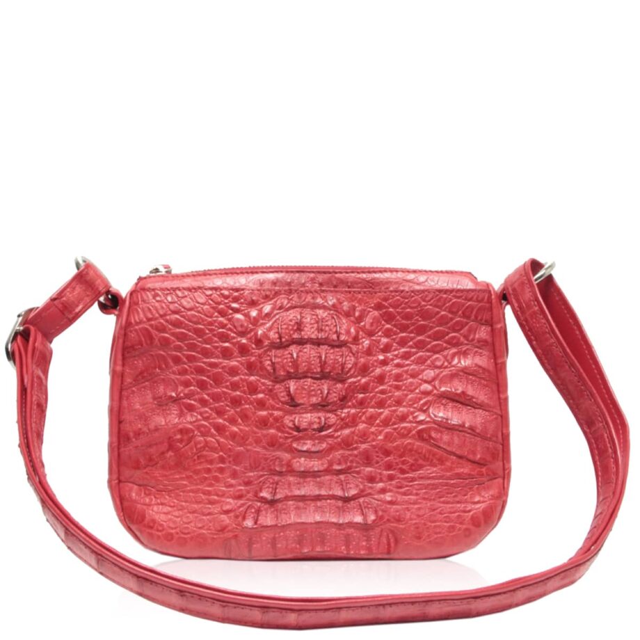 Arale Bag Crocodile Hornback Leather Sling Bag Red Size 25 cm