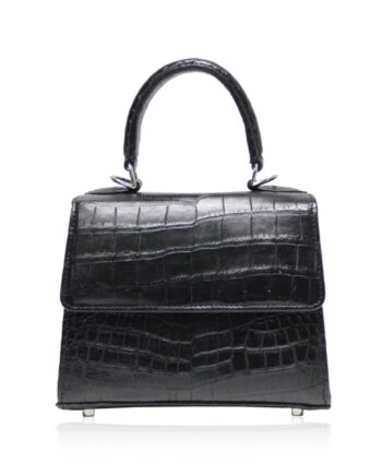 GOLDMAS Crocodile Belly Leather Handbag Matte Black size 18