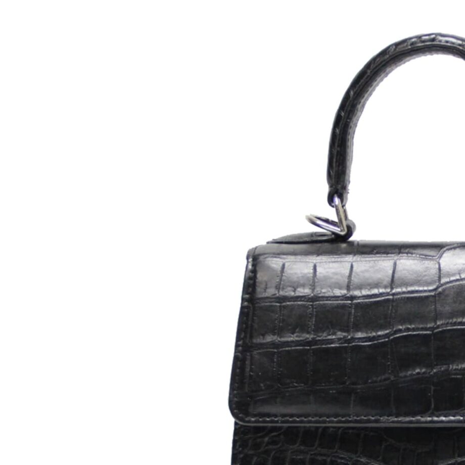 GOLDMAS Crocodile Belly Leather Handbag Matte Black size 18