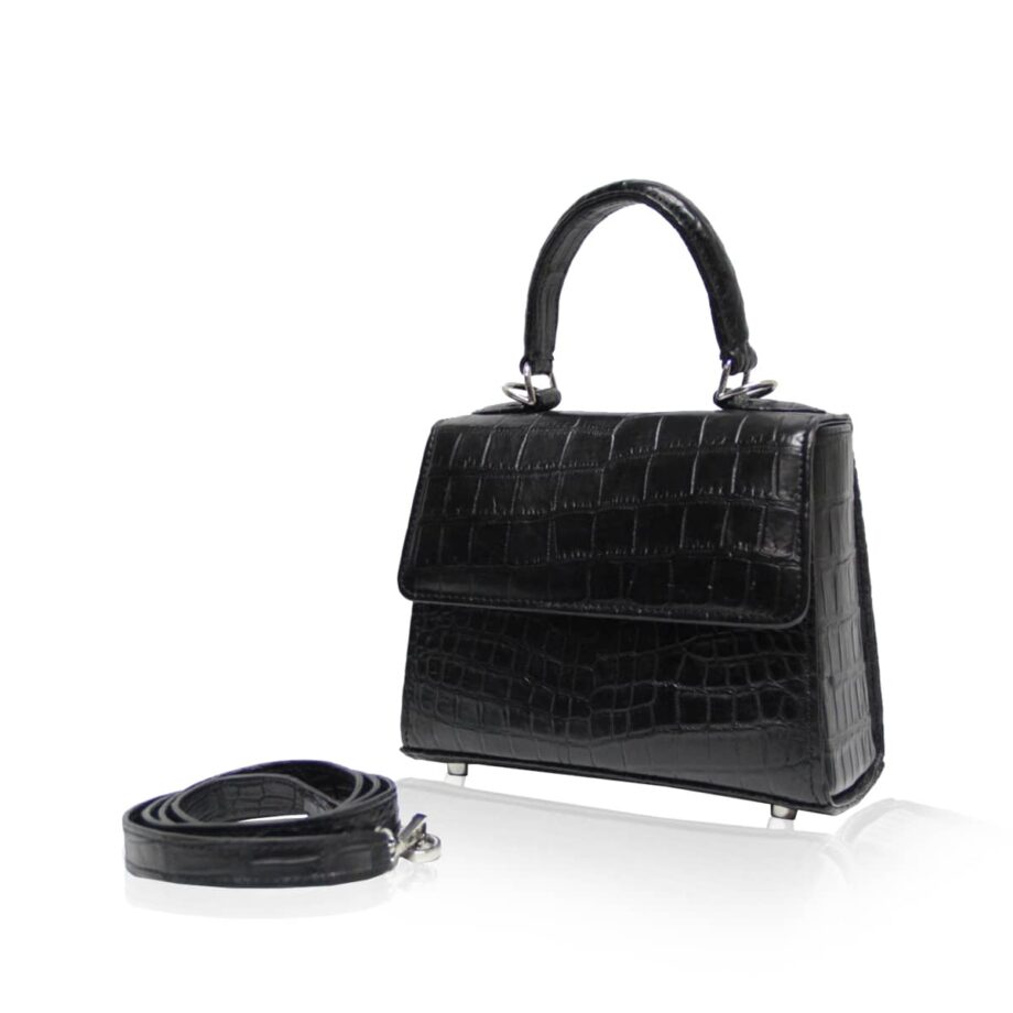 GOLDMAS Crocodile Belly Leather Handbag Matte Black size 18