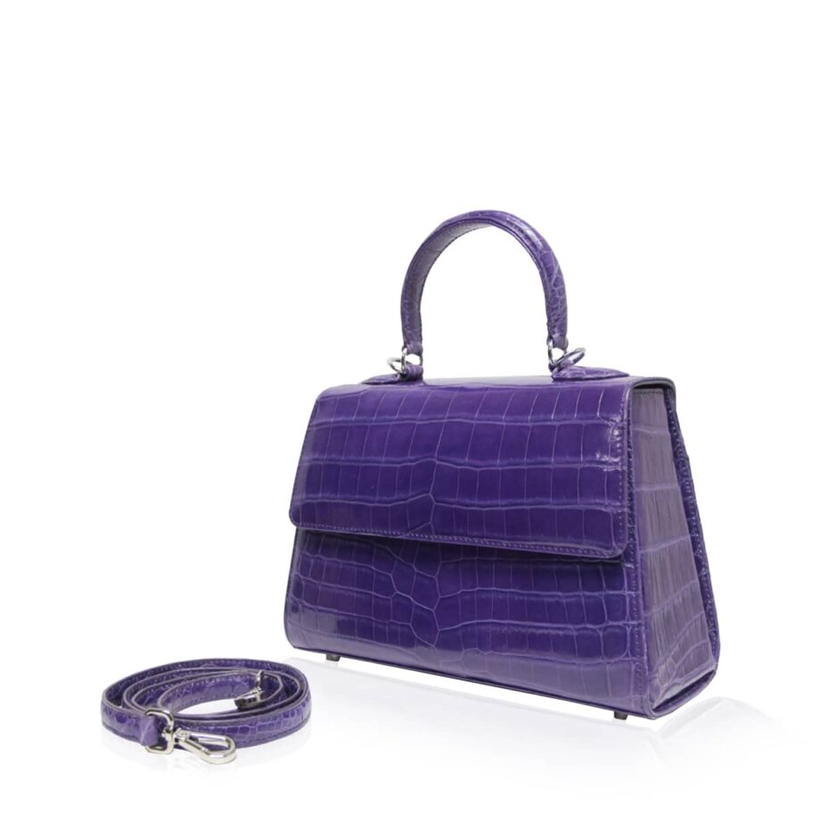 GOLDMAS Crocodile Belly Leather Handbag Matte Purple Size 25