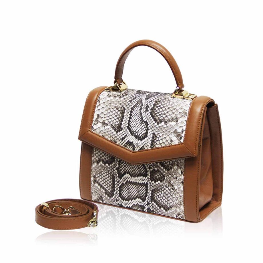 LADUREE Python Back Leather Handbag Tan & Natural Size 25