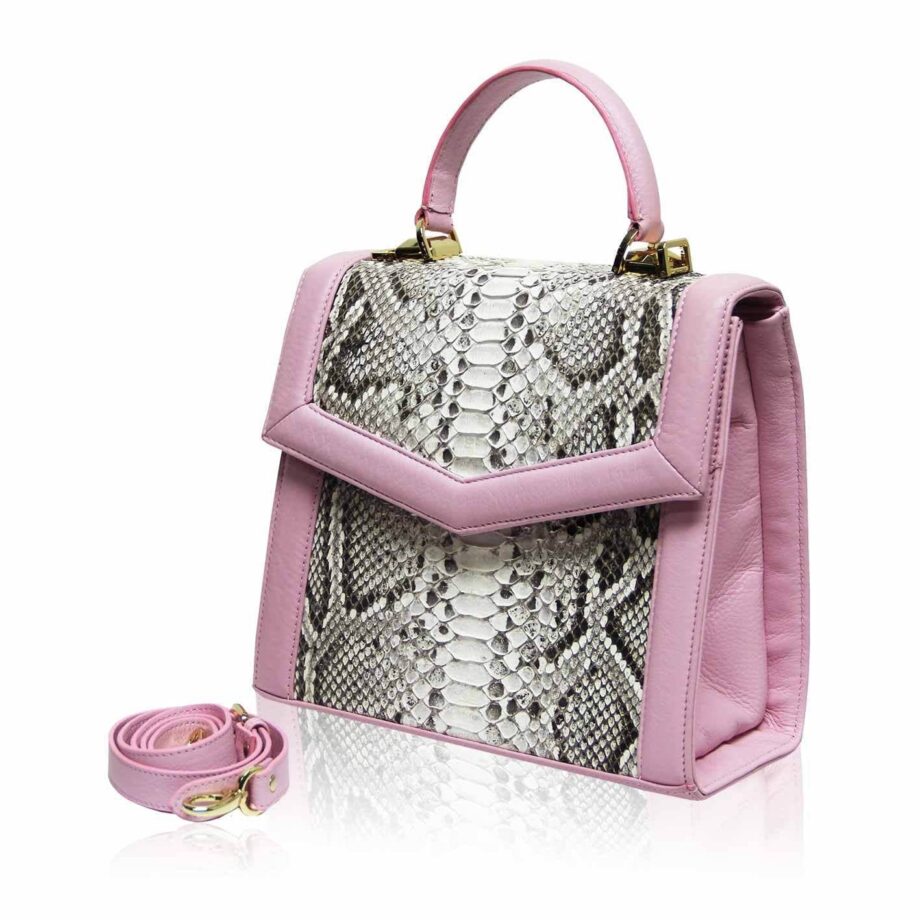 LADUREE Python Belly Leather Handbag Pink & Natural Size 25