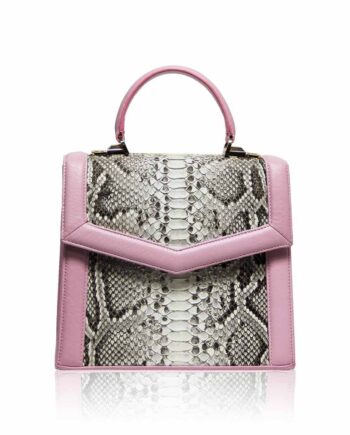 LADUREE Python Belly Leather Handbag Pink & Natural Size 25