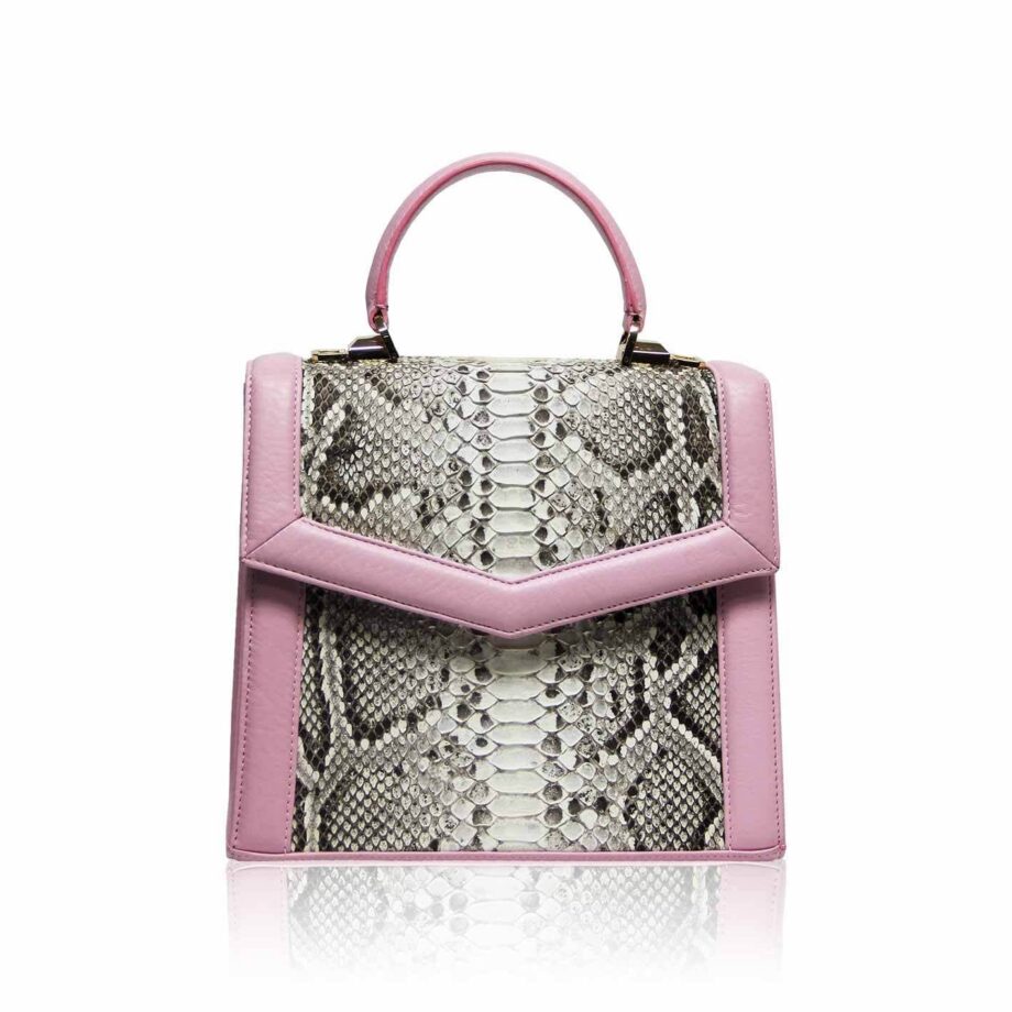 LADUREE Python Belly Leather Handbag Pink & Natural Size 25