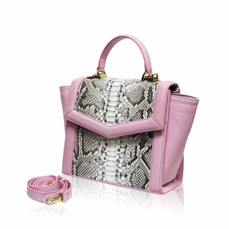 LADUREE Python Belly Leather Handbag Pink & Natural Size 25