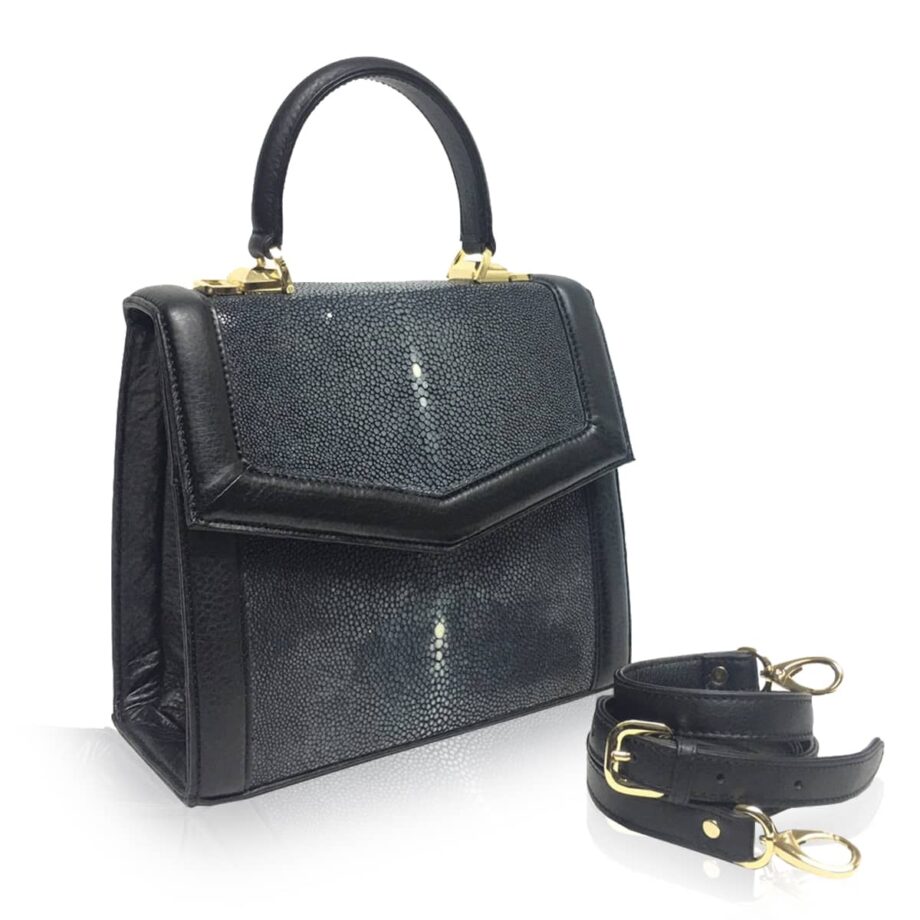LADUREE Stingray Leather Handbag Black Size 25