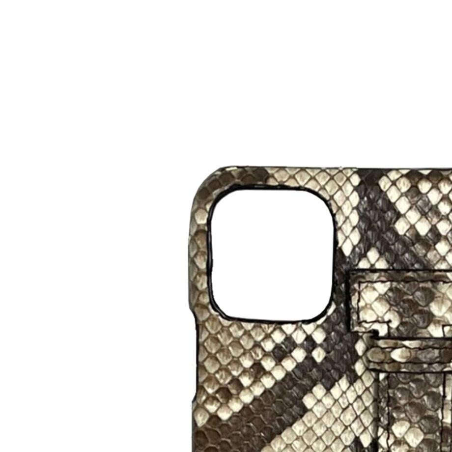 iPhone 12 Python Back Leather Case With Handle Shiny Natural