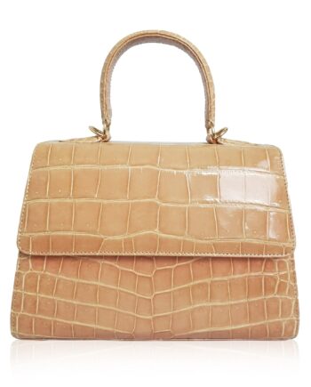 GOLDMAS Crocodile Belly Leather Handbag Shiny Pink Cream Size 25