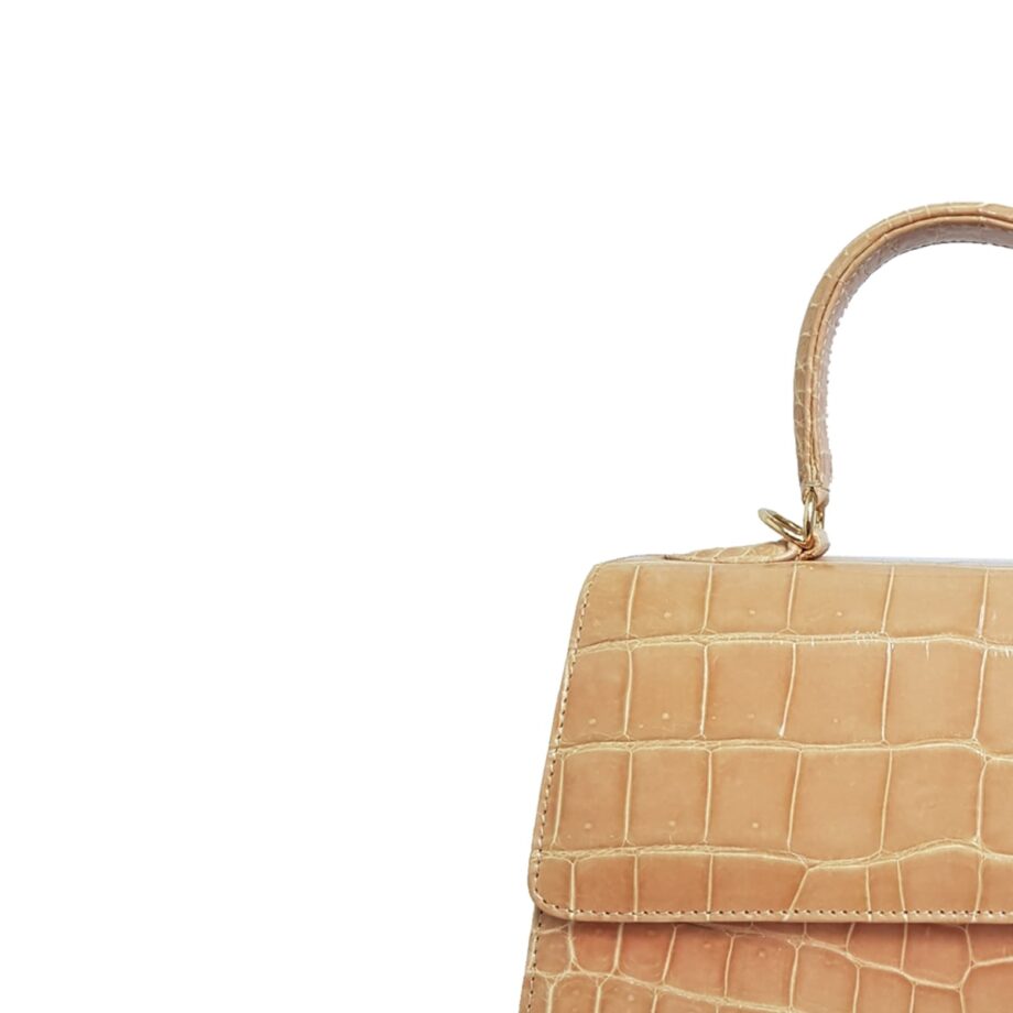GOLDMAS Crocodile Belly Leather Handbag Shiny Pink Cream Size 25