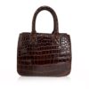 CADDY Crocodile Jumbo Leather Handbag Shiny Brown