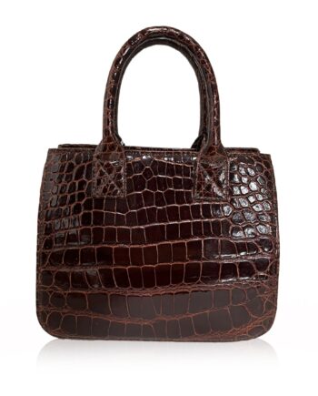 CADDY Crocodile Jumbo Leather Handbag Shiny Brown