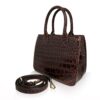 CADDY Crocodile Jumbo Leather Handbag Shiny Brown