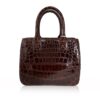 CADDY Crocodile Jumbo Leather Handbag Shiny Brown