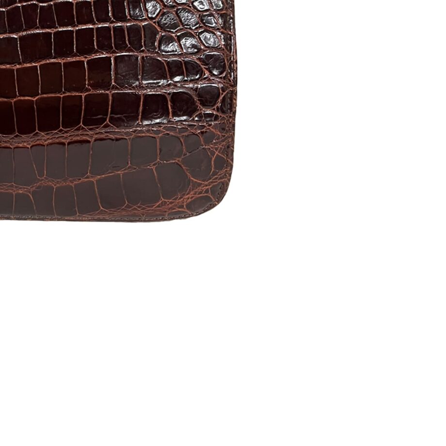 CADDY Crocodile Jumbo Leather Handbag Shiny Brown