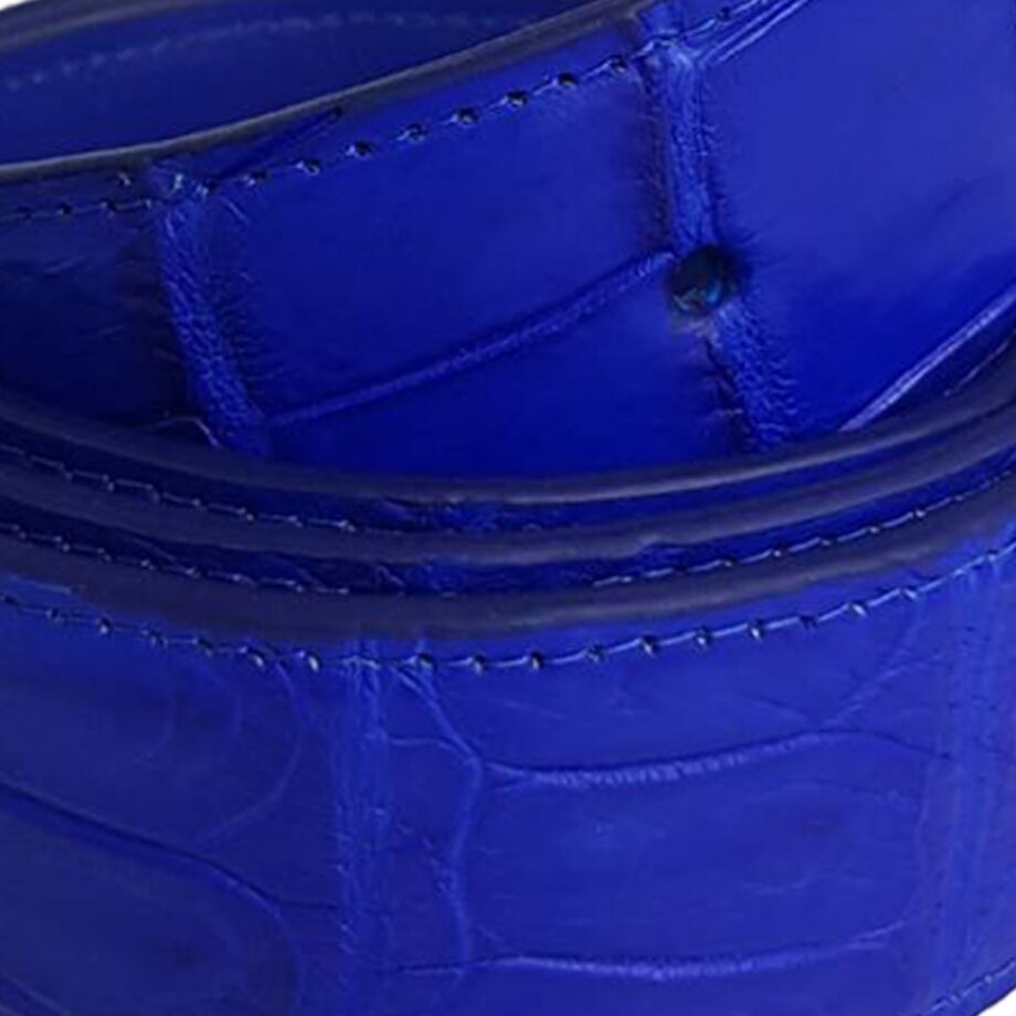 Crocodile Belly Leather Belt Matte Royal Blue Size 3.8 cm