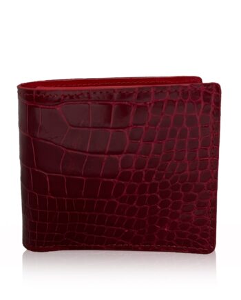 Crocodile Belly Leather Wallet Shiny Red Size 11 cm