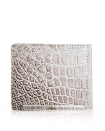 Crocodile Leather Money Clip White Himalayan Small Scales
