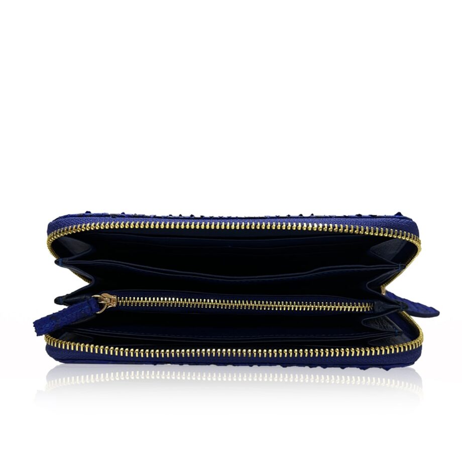 Python Back Leather Round Zipper Blue