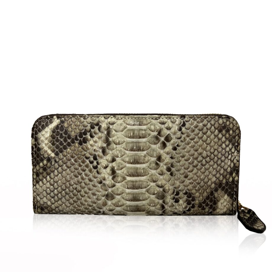 Python Belly Leather Round Zipper Natural