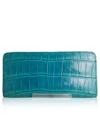 Crocodile Belly Leather 2 Pollar Purse Shiny Turquoise
